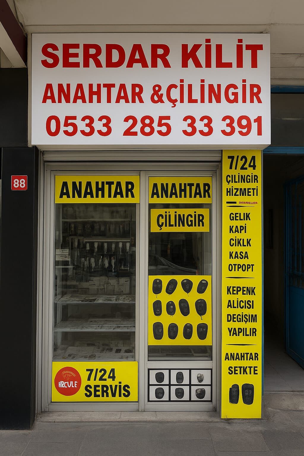 Serdar Kilit mağaza cephesi - Anahtar & Çilingir, 7/24 Servis
